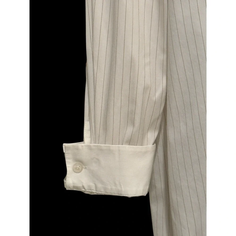 Lafayette 148 New York Women Tunic Shirt S White Gold Pinstripe Button - Picture 7 of 12